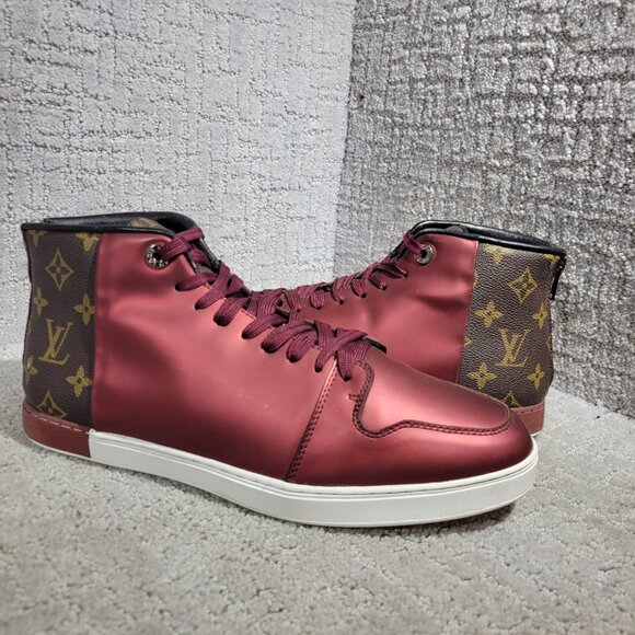 Louis Vuitton Line Zip-Up Monogram Burgundy Boot Sneakers Men's Size EU 44 - Picture 2 of 14